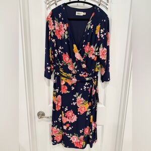 Eliza J Women's Navy Blue Floral Organza Sash Tie Waist Dress Size 20W